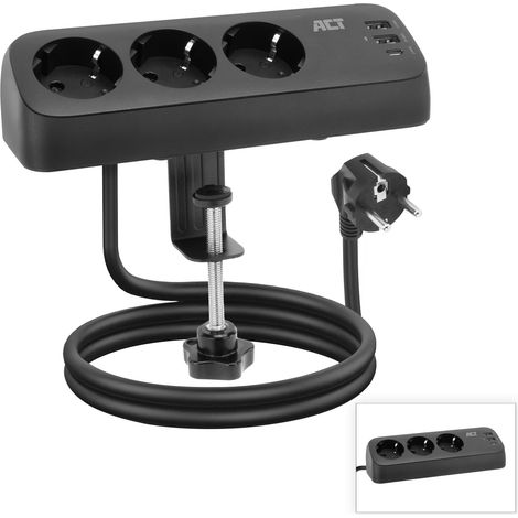 Bloc multiprise de Bureau avec 3 Prises de Type F, 30 W Power Delivery, connecteurs USB de Type C/A, Longueur du câble 1,5 m AC2480 (1/5)