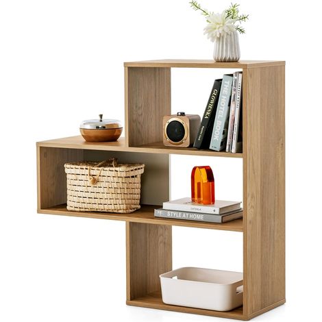 COSTWAY Libreria a Forma Concava/Convessa, Scaffale Aperto a 3 Ripiani in Legno, Scaffale da Esposizione con Dispositivo Antiribaltamento, per Soggiorno Ufficio Camera da Letto (Convessa) (1/5)