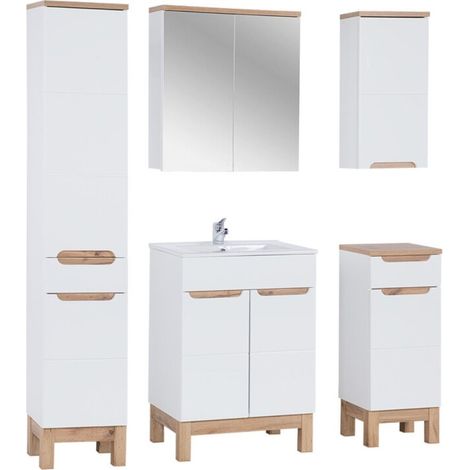 Insieme ERMANO: mobile sotto lavabo 60cm + lavabo da incasso + sifone + colonna + contenitori + mobile con specchi