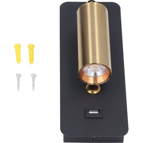 applique murale intérieure-Lampe murale LED avec interrupteur à clé et port USB recharge – Noir Doré – Lumière neutre – Installation par câble (85-265V) (1/5)