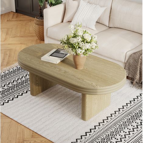 Couchtisch 120x60x41.5 cm Natur MDF in Holzoptik mit ovaler Tischplatte (1/5)