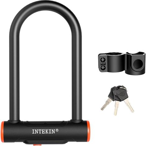 Lucchetto per bicicletta, lucchetto per bici robusto da 16 mm e supporto, lucchetto a U con chiavi, protezione, dimensioni 17.8 cm x 9 cm (1/4)