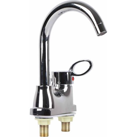 Mitigeur lavabo G1/2, robinet mélangeur eau chaude/froide, double trou, pour salle de bain, cuisine et maison (1/5)
