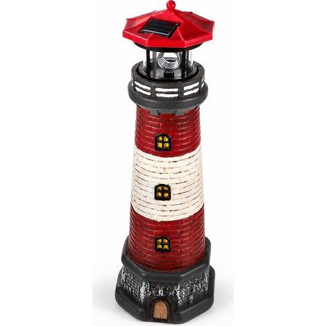 Phare solaire avec lampe rotative en résine - Décoration de jardin étanche pour cour, pelouse, terrasse (1/5)