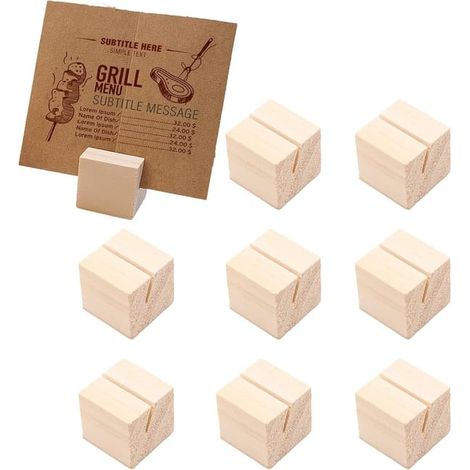 Lot de 10 porte-noms en bois, porte-menus en bois naturel avec support, porte-photos et porte-numéros de table, compatibles avec les mariages et les restaurants. (1/4)