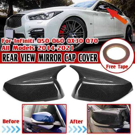 1 pair of ABS car mirror caps with carbon structure, self-adhesive side mirror caps, horn motif applied via water transfer printing.--DTEKGAZ