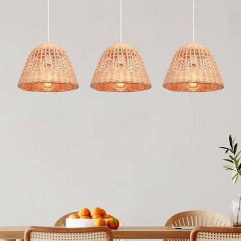 Lot de 3 Lampe Suspension Luminaire Vintage Lustre Abat-jour en Bambou Design Cage Plafonnier Industriel pour Salon Chambre (1/5)