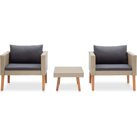 vidaXL 3 Piece Garden Lounge Set with Cushions Poly Rattan Beige