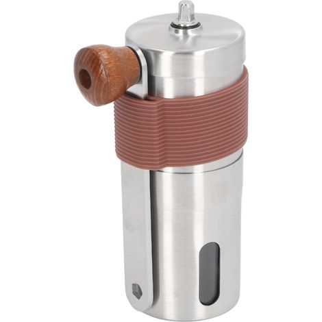Moulin à café manuel portable en acier inoxydable avec meule céramique, broyeur à grains mini brun pour cuisine, camping, bureau. (1/5)