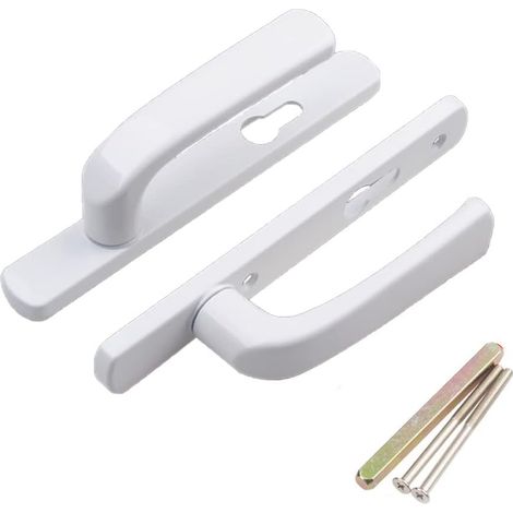 UPVC - Ensemble de poignées de porte, 1 ensemble de poignées de 210 mm, avec parties coordonnées, couleur blanche, 85 mm (entre-axes)
