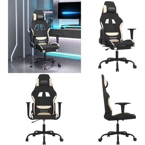 Gaming-Stuhl mit Fußstütze Schwarz und Creme Stoff - Gamingstuhl mit Fußstütze - Gamingstuhl mit Liegefunktion (1/5)