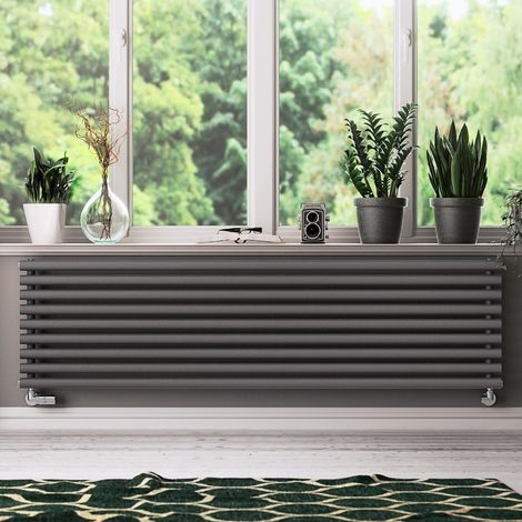 Grey Horizontal Designer Radiator Oval Column Central Heating Rads 1800 x 480mm (1/5)