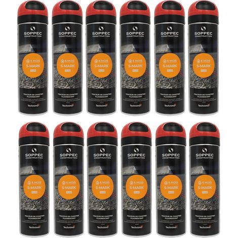 Lot de 12 Bombes à tracer chantiers TP Fluo S MARK - Rouge 500ml (1/5)