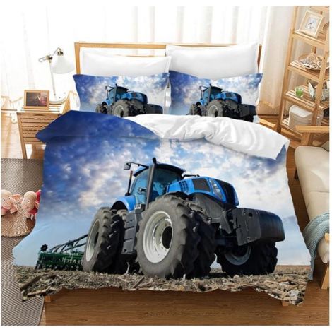 Housse de Couette Tracteur,3D Motif Tracteur Parure de Lit 3 Pièces,Motif tracteurs pour Enfant 2 taies d'oreiller 90x190 cm - I53 (1/3)