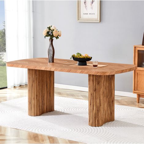 Esstisch MDF nussbaumfarben 180x90 cm mit bogenförmigem Säulengestell (1/5)