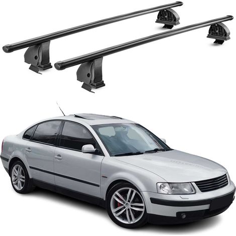 OMAC Stahl Dachträger Querträger VW Passat B5 Limo 1996-2005 4Tür – TÜV / DIN 75302:2019 – Abschließbar – Max. 75 kg – 2 Stangen – Schwarz (1/5)