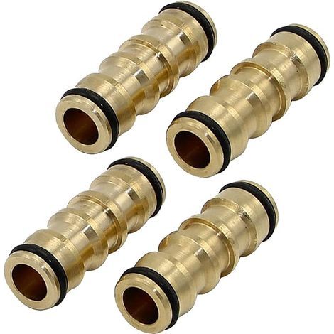 Set of 4 double connectors for garden hoses - Plastic connector accessories - Yellow garden hose connectors (1/4)