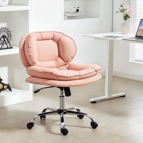 Chaise de bureau rose à pieds croisés avec larges roues de selle, hauteur réglable, double rembourrage, fonction basculante