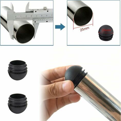 Lot de 50 - 25 mm Embout Bouchons Pour Tube De Chaise De Rond Noirs Empiècements Bombés Nervurés Pour Pieds De Meubles Tables (1/5)