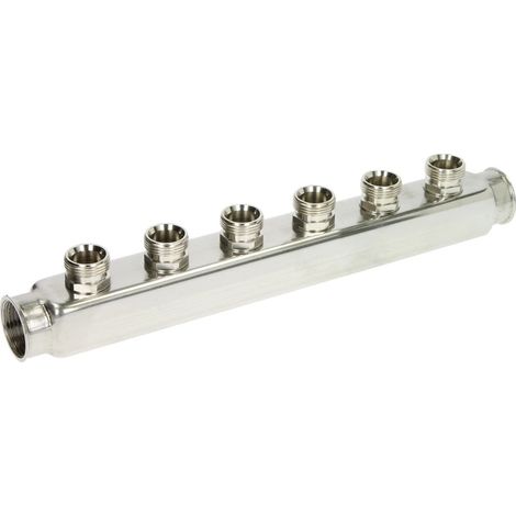 Collecteur chauffage inox pour radiateur, 6 circuits, femelle 1'' (26/34) - mâle 3/4'' EK (20/27) - Itap