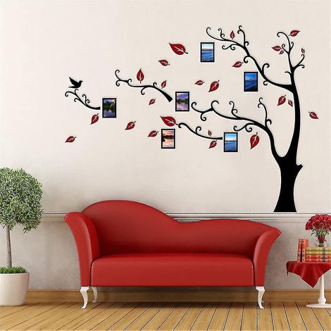 Sticker mural arbre 3D à faire soi-même, cadre photo, décoration murale pour chambre d'enfant, salon, chambre à coucher - 8 maillons rouges - (1/5)