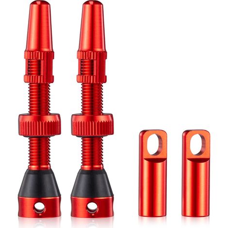 BEBUSINGOTO Tubeless Value Stems Premium 40 mm auslaufsicheres Tubeless-Ventilschaft-Set mit integriertem Kernentfernungswerkzeug und Ventilschaftkappen, Paar, Rot