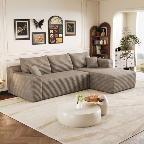 Ecksofa 241 cm in Camel aus Stoff in Cord-Optik, modular, ohne Montage (1/5)