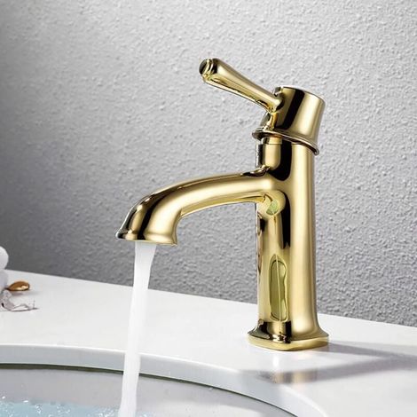Bathroom Faucet, Household Hot and Cold Water Basin Faucet, Golden Copper Color MUMU
