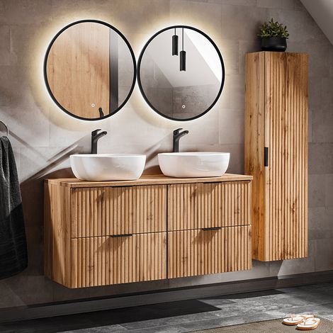 Badmöbel Set mit 121cm Waschtisch ADELAIDE-56 Wotaneiche Rillenoptik, B/H/T ca. 170/200/46,5 cm (1/5)
