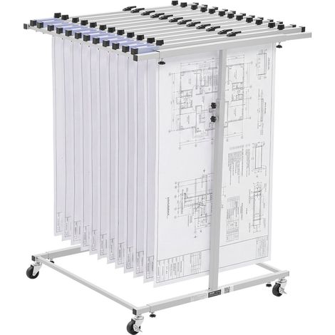 Support Mobile pour Plans, Rack Réglable pour Rangement de Affiches, Présentoir Vertical en Acier à Roulettes, pour Stockage de Cartes, Plans d'Ingénierie, Grands Dessins, Pinces Non Inclus (1/5)