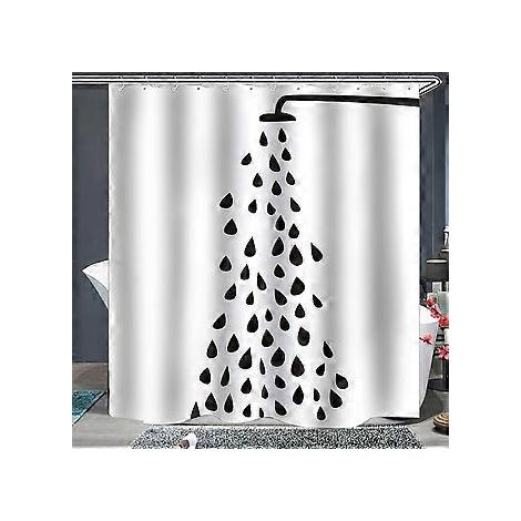 Duschvorhang – schwarz-weiß – 180 x 180 cm – mit Kunststoffhaken – für Bad und WC – aus hochwertigem, wasserdichtem Stoff