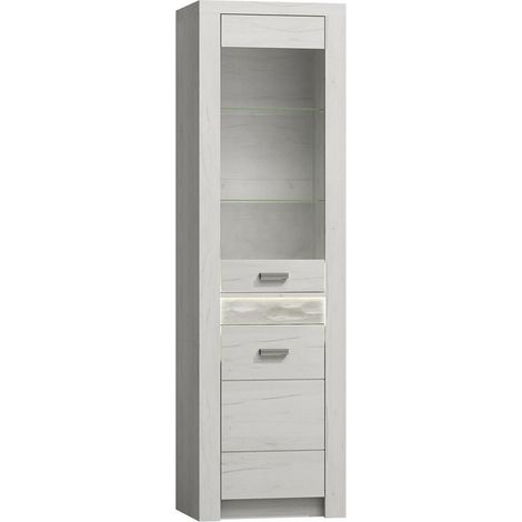 Étagère Serfeno 102, Artisanat blanc, Avec des portes, Fermé, Stratifié, Verre, Le nombre de portes: 2, Nombre de tiroirs: 0, 192x56x42cm