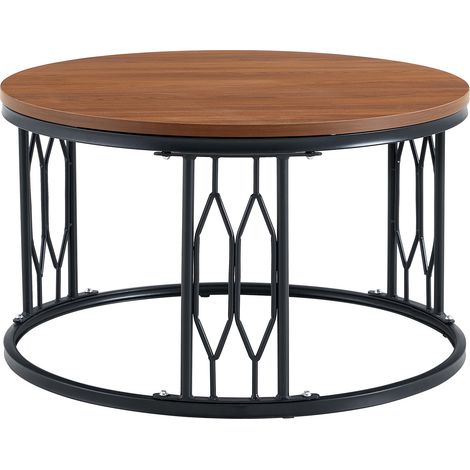 CHICFURN Mesa auxiliar redonda 70x40,5 cm en MDF efecto madera nogal con estructura de metal (1/5)