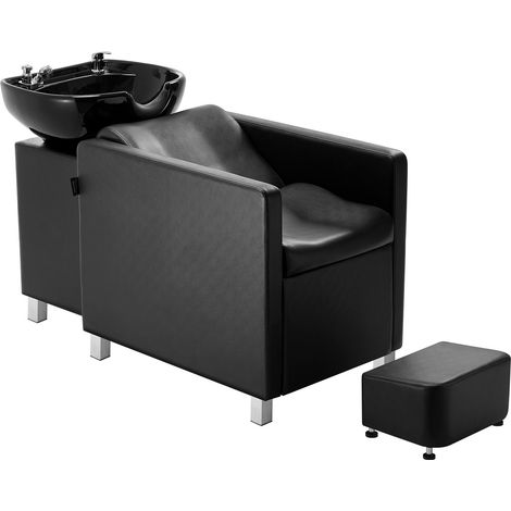 Chaise de lavage pour shampoing, station de lavage de cheveux à contre-courant avec large repose-pieds et bol en céramique pour salon de barbier, équipement de coiffure, massage, spa de beauté (1/5)