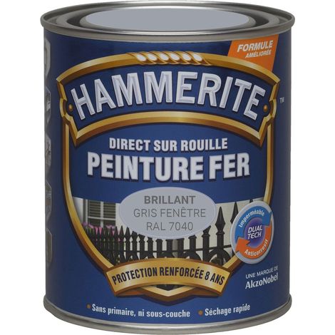 Peinture Direct Sur Rouille Laqué - Gris Fenêtre RAL 7040 - 2,5 L - Hammerite