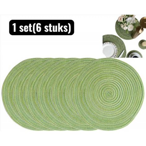 Set (6-teilig) – Platzsets – Untersetzer – Runde Platzsets – Untersetzer – Platzsets in Baumwolloptik – Runde, geflochtene Ramie-Untersetzer – Hitzebeständige Platzsets für den täglichen Gebrauch – Bl (1/4)