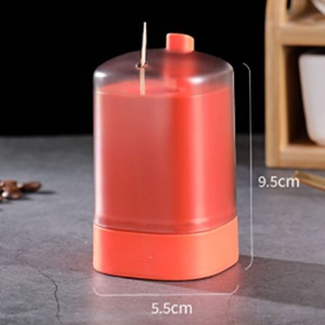 Porta stuzzicadenti automatico con coperchio incernierato, bottiglia removibile, finestra trasparente, contenitore per stuzzicadenti per casa e ristoranti, colore arancione.