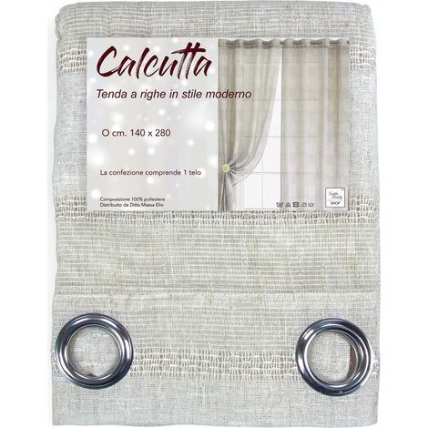 Tenda Calcutta a righe - Pannello moderno 140x280 cm effetto lino - Colore Panna e Avorio con Anelli in Acciaio