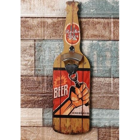 Abrebotellas de pared con decoración rústica de bar, ideal para cocinas familiares, salones de caballeros y comedores (11 x 39 cm). (1/4)