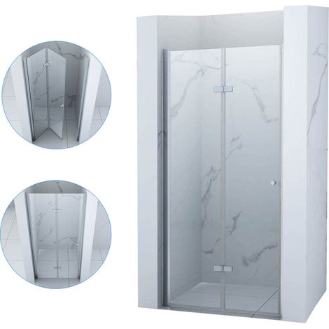Porte de douche rabattable Silla, paroi de douche 80 cm en verre trempé, installation murale facile, design moderne, Chromé (1/5)
