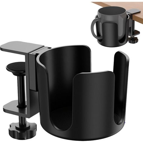 Soporte para botellas y vasos, soporte de escritorio desmontable, soporte para botellas con clip, para bebidas, tazas de café y leche (negro) (1/5)