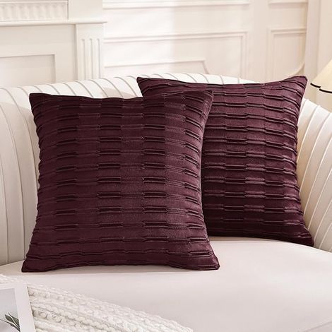 Housse Coussin 60x60 Coussin Velours Canapé avec Fermeture Éclair Invisible Salon Chambre Décoration D'intérieur Bourgogne (1/4)