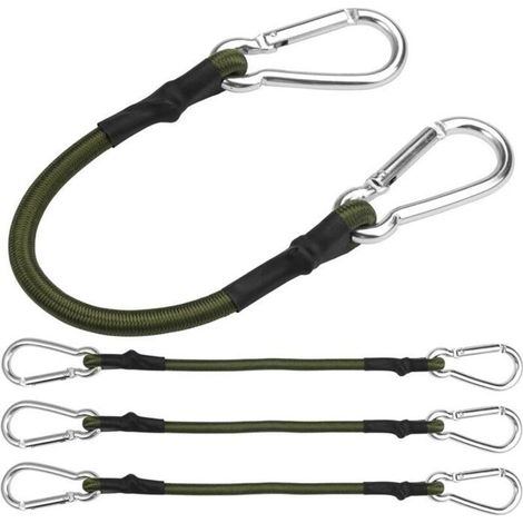 Tie-off straps with carabiner - 30 cm - Pack of 4 - Green - Luggage bungee cord - Elastic cord for awnings, sails QIEDOVIEY (1/5)