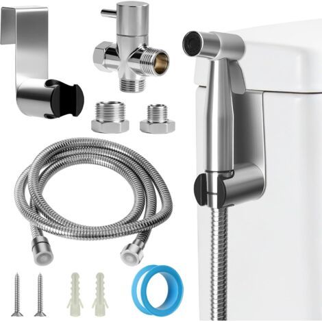 Stainless Steel Bidet Sprayer Kit, Toilet Sprayer Kit with 3-Way Valve (1/2"-3/8"), Handheld Bidet Sprayer for Personal Hygiene, Pet Care, and Diaper Cleaning (1/5)