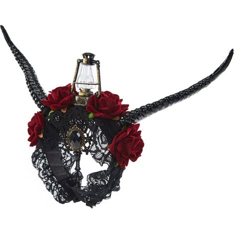 Halloween headband cosplay antelope horn headdress prop dark devil lantern headband party rose lace hair accessory (1/5)