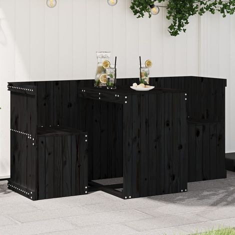 vidaXL Set da Balcone a 2 Posti Nero in Legno Massello di Pino