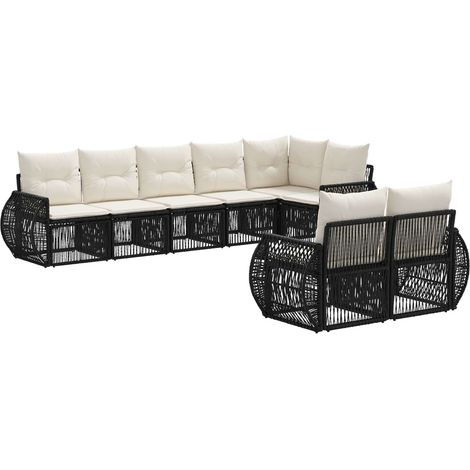 Gartensofa-set 8 pcs Schwarz und Cremeweiß Poly-Rattan vidaXL