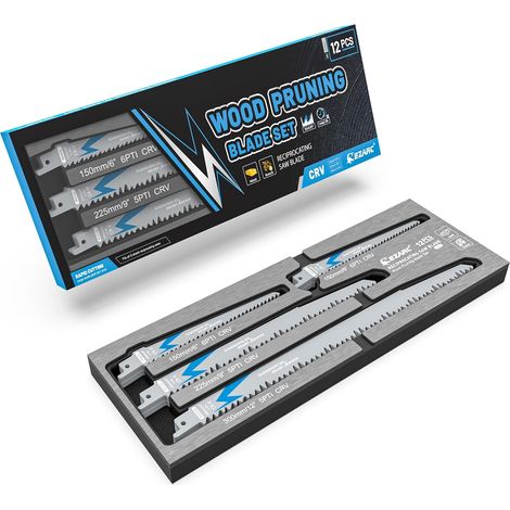 Reciprocating Saw Blade Set for Tree Pruning, Wet Wood Cutting with Storage Box, Durable and Sharp 12 Pieces (1/5)