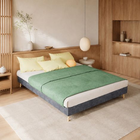 Cama 140 x 200 cm gris de tela y metal, estructura minimalista DESVIAE (1/5)