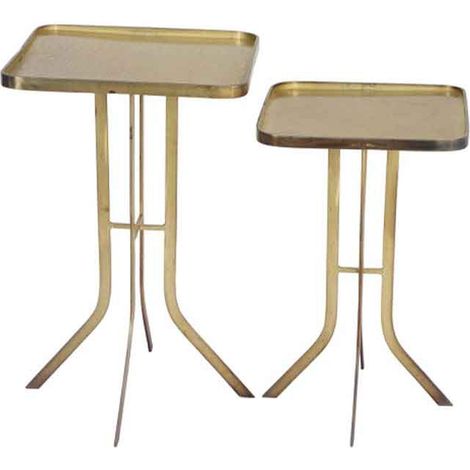 Ensemble de 2 tables d'appoint carrées dorées 38x38x61cm (1/2)